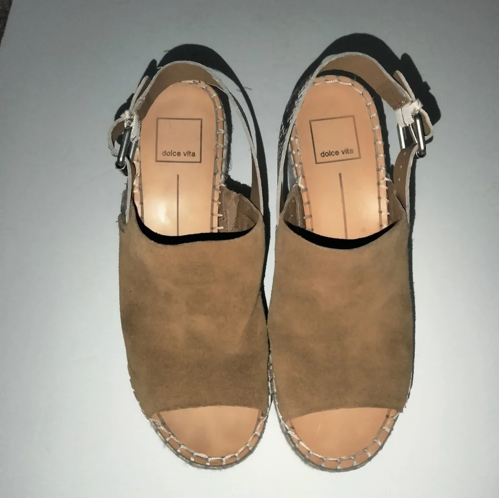 Dolce Vita (Size 8.5) Camel Brown Suede Animal Print Strap Espadrille Sandals